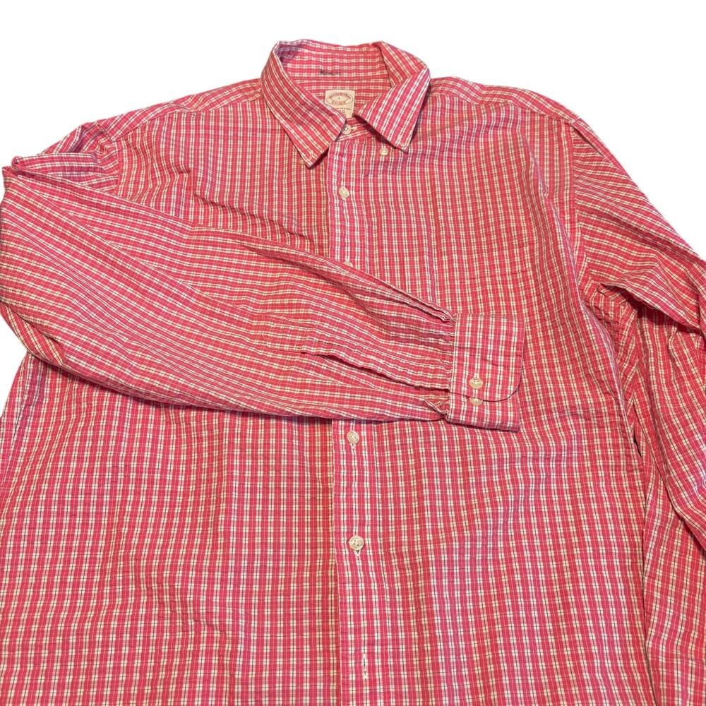 Brooks Brothers Men’s L Red Plaid Button Down Cotton Shirt Regular Fit